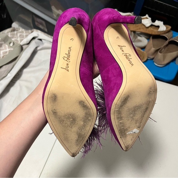 Sam Edelman Haide Feather Suede Leather Pom Pom Stiletto Pumps Heels Size 6 - Picture 6 of 8